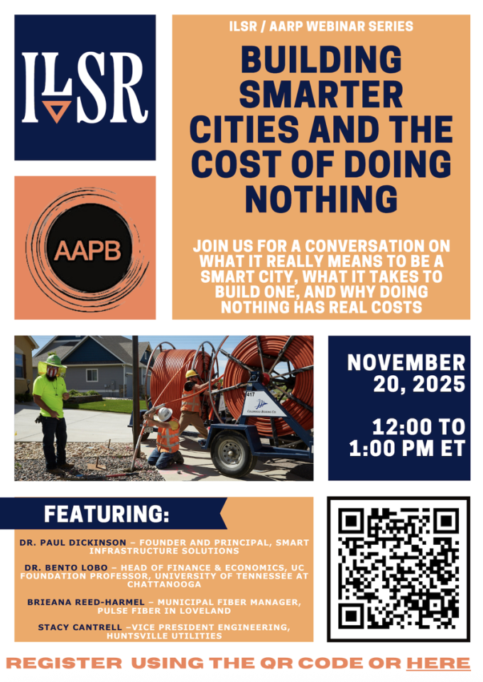 Smart Cities Webinar flyer with guest names