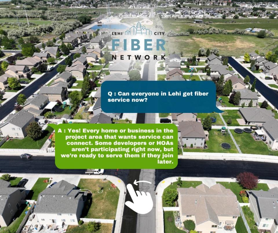 An aerial picture of Lehi announcing fiber connectivity is now available