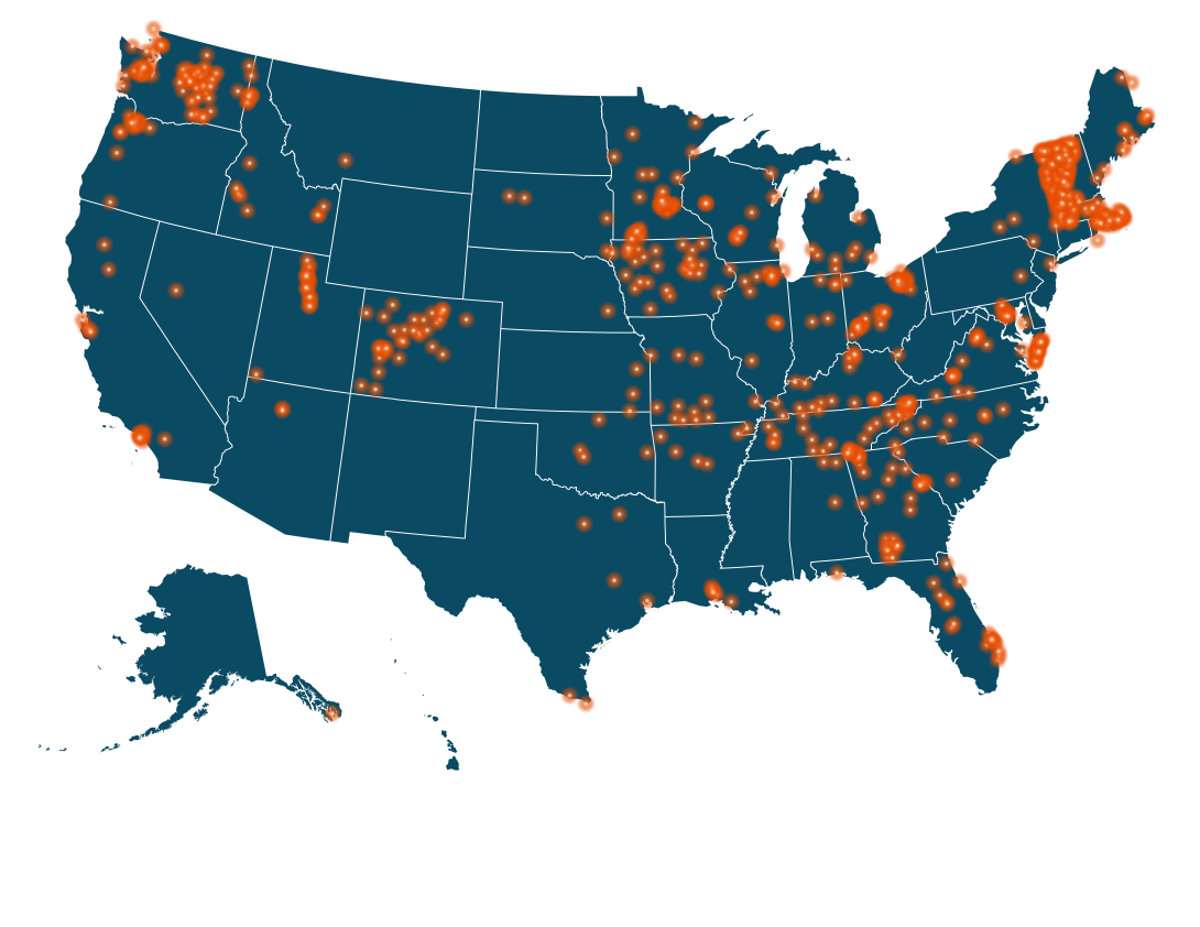 Municipal networks across the U.S. map