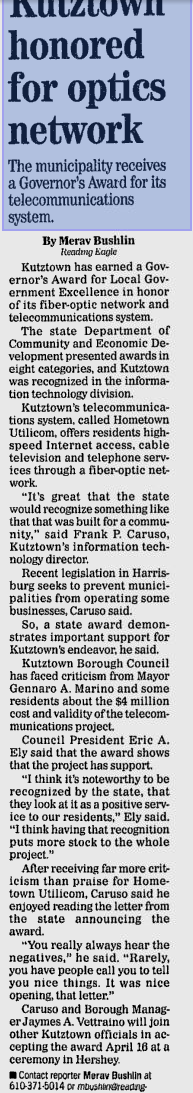 Kutztown award news article