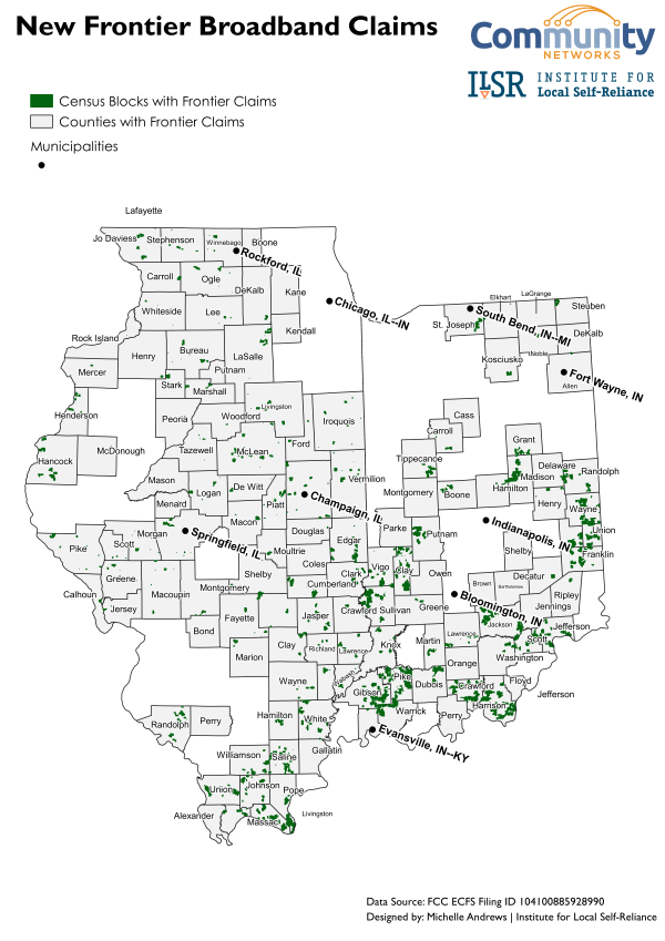 Map of Frontier new claims in IL and IN